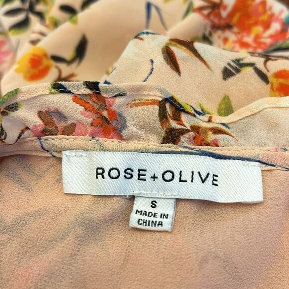 Rose + Olive peach floral ruffle long sleeve blouse Size S EUC - Picture 9 of 11